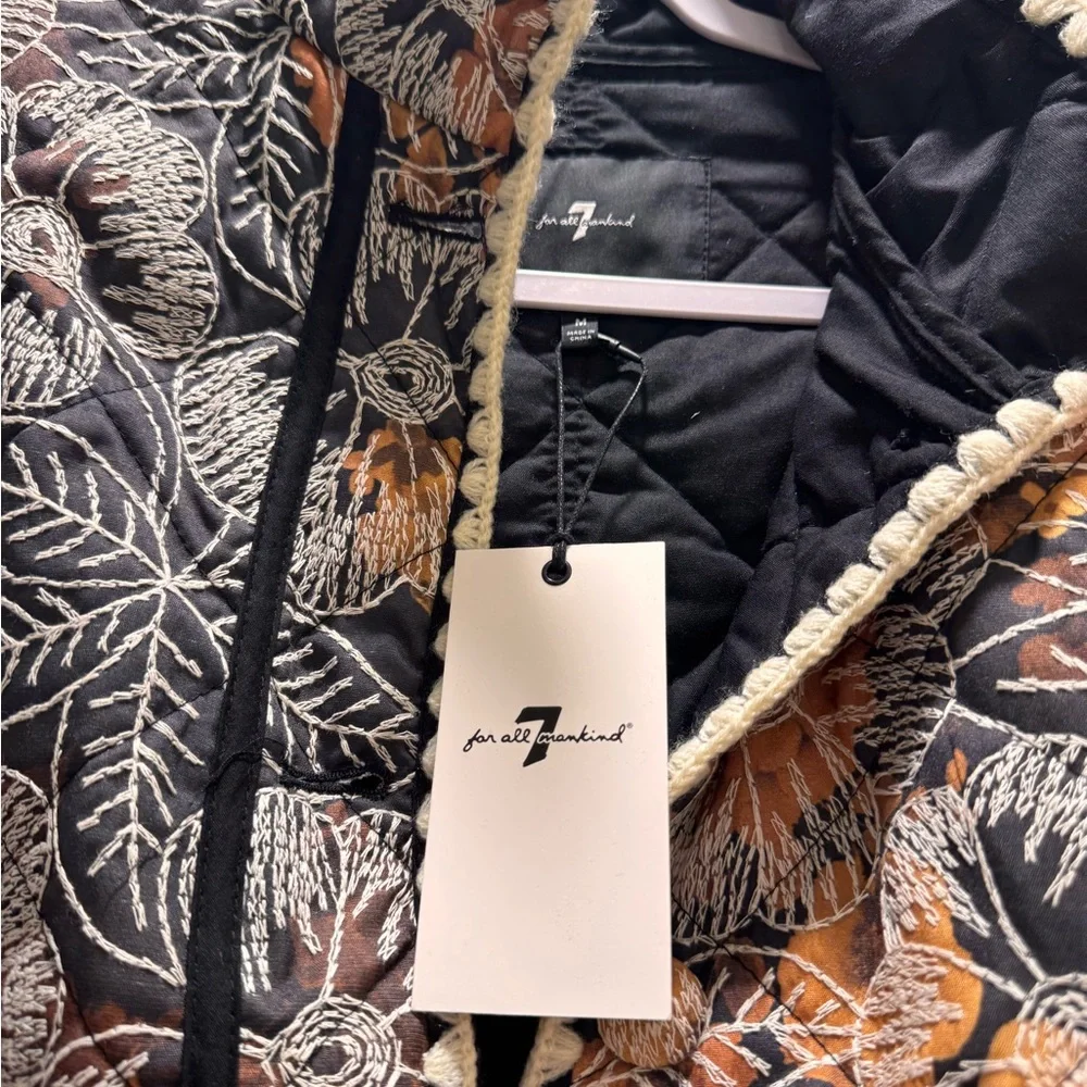7 For All Mankind Floral Jacket - Black, White, and Orange - Picture 8 of 10